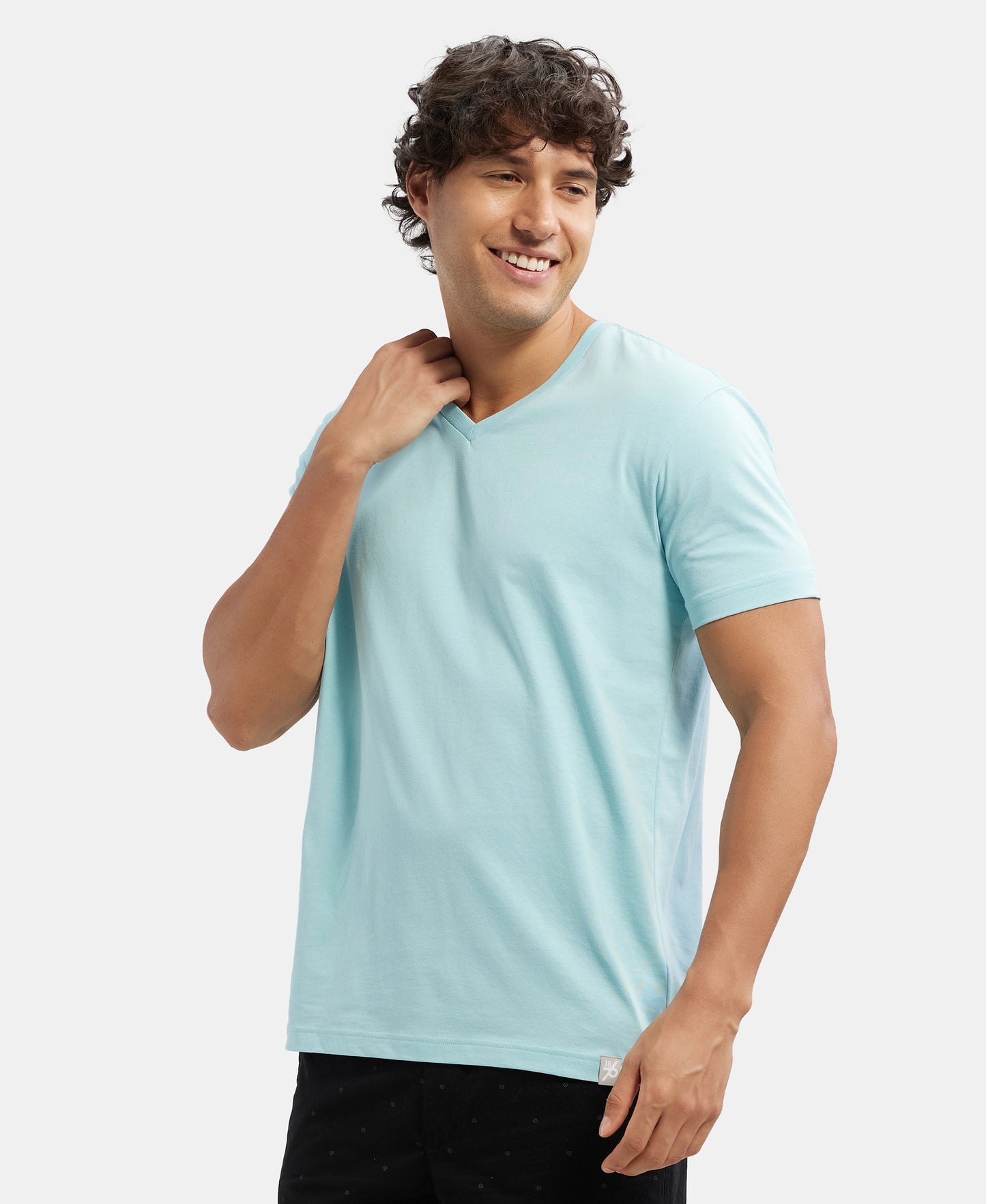 Super Combed Cotton Rich Solid V Neck Half Sleeve T-Shirt - Sea Angel