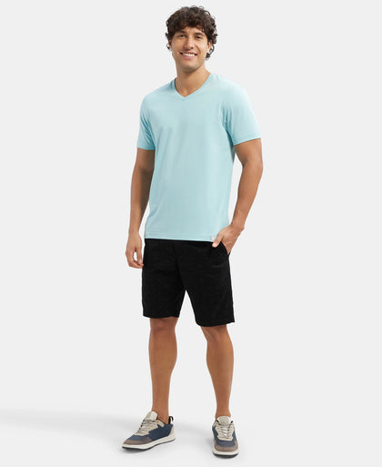 Super Combed Cotton Rich Solid V Neck Half Sleeve T-Shirt - Sea Angel