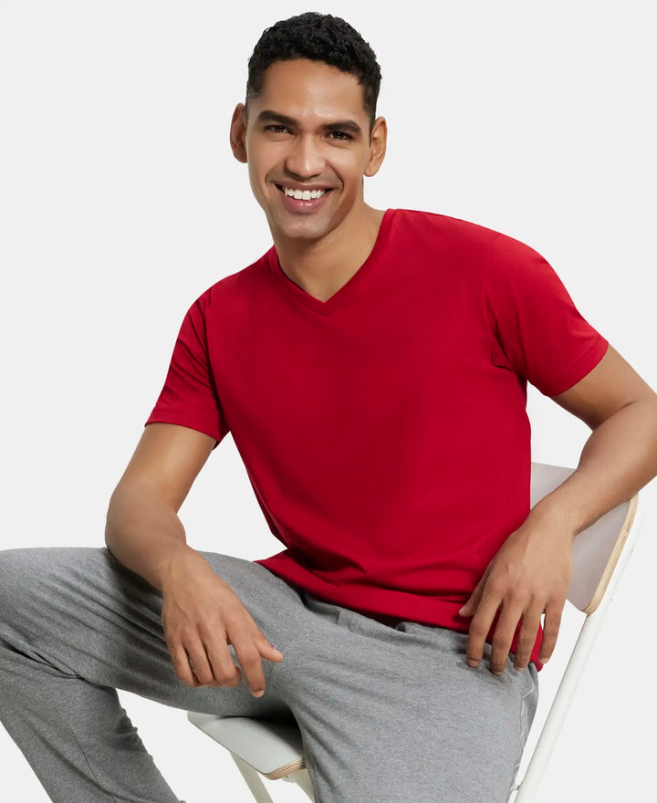 Buy Pack of 2 Super Combed Cotton Rich Solid V Neck Half Sleeve T-Shirt ...