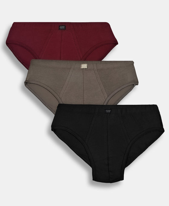 Super Combed Cotton Solid Brief with Ultrasoft Waistband - Black, Dark Khaki & Portwine (Pack of 3)