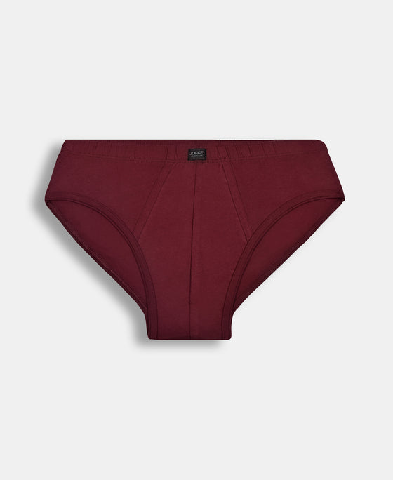 Super Combed Cotton Solid Brief with Ultrasoft Waistband - Black, Dark Khaki & Portwine (Pack of 3)