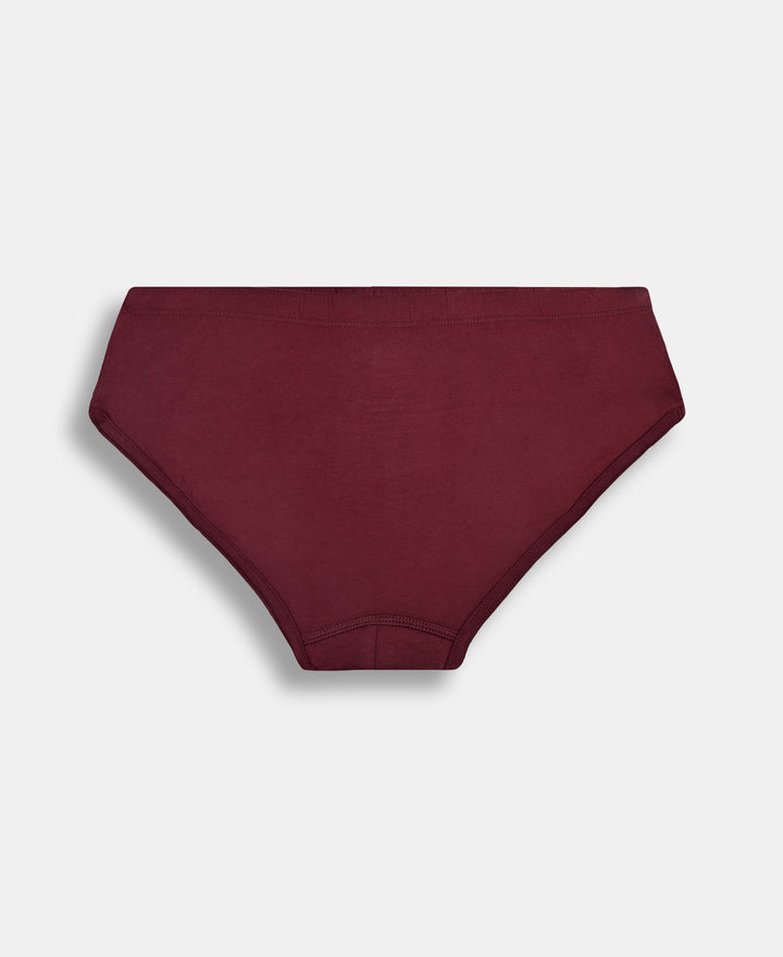 Super Combed Cotton Solid Brief with Ultrasoft Waistband - Black, Dark Khaki & Portwine (Pack of 3)