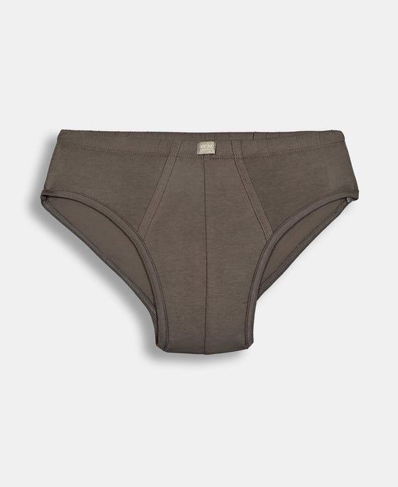 Super Combed Cotton Solid Brief with Ultrasoft Waistband - Black, Dark Khaki & Portwine (Pack of 3)