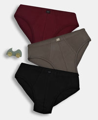 Super Combed Cotton Solid Brief with Ultrasoft Waistband - Black, Dark Khaki & Portwine (Pack of 3)