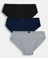 Super Combed Cotton Solid Brief with Ultrasoft Waistband - Black, Navy & Sleet (Pack of 3)