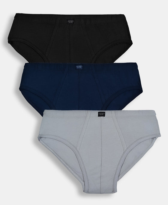 Super Combed Cotton Solid Brief with Ultrasoft Waistband - Black, Navy & Sleet (Pack of 3)