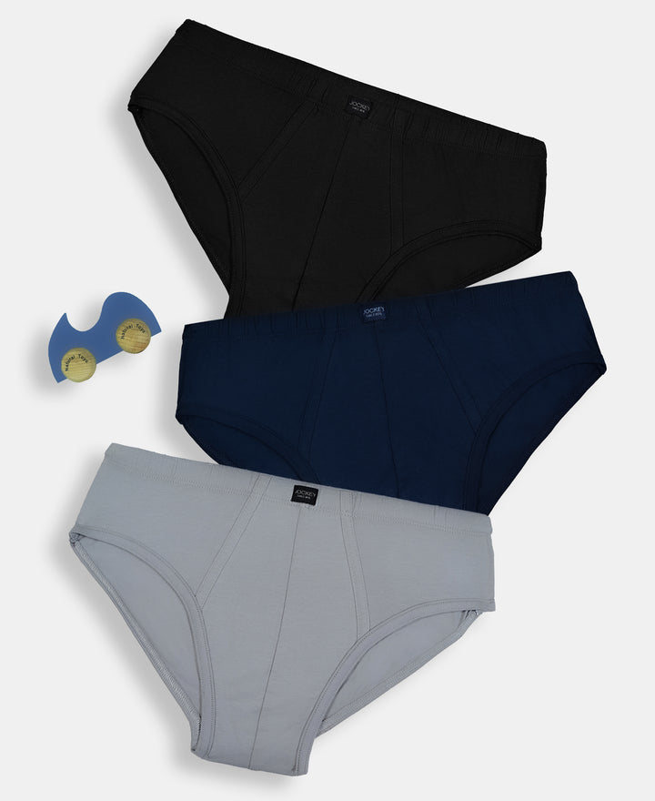 Super Combed Cotton Solid Brief with Ultrasoft Waistband - Black, Navy & Sleet (Pack of 3)