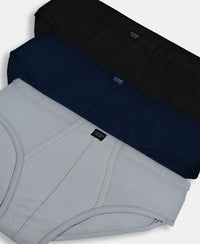 Super Combed Cotton Solid Brief with Ultrasoft Waistband - Black, Navy & Sleet (Pack of 3)