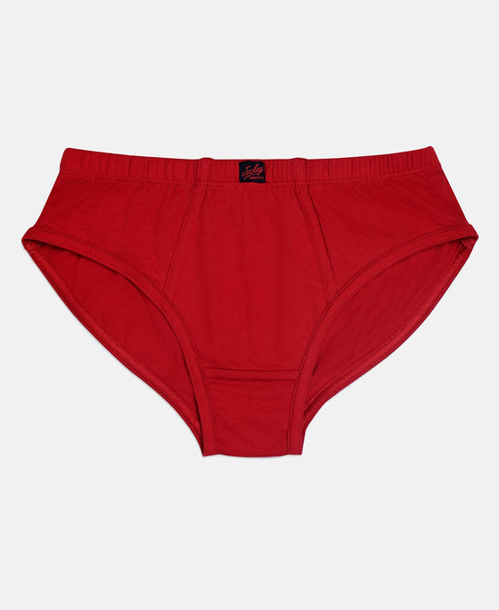 Super Combed Cotton Solid Brief with Ultrasoft Waistband - Coronet Blue, Chilli Pepper & Sleet (Pack of 3)