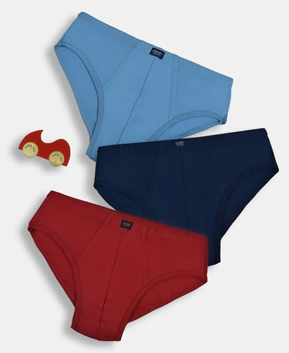 Super Combed Cotton Solid Brief with Ultrasoft Waistband - Coronet Blue, Sundried Tomato & Navy (Pack of 3)