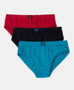 Super Combed Cotton Solid Brief with Ultrasoft Waistband - Chilli Pepper, Black & Ocean Depth (Pack of 3)