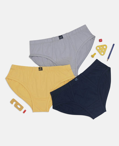 Super Combed Cotton Solid Brief with Ultrasoft Waistband - Cornsilk, Navy & Sleet (Pack of 3)