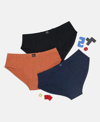 Super Combed Cotton Solid Brief with Ultrasoft Waistband - Navy, Black & Raw Sienna (Pack of 3)
