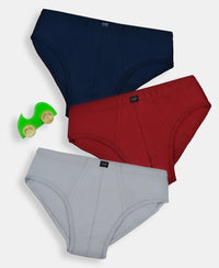 Super Combed Cotton Solid Brief with Ultrasoft Waistband - Navy, Sleet & Sundried Tomato (Pack of 3)