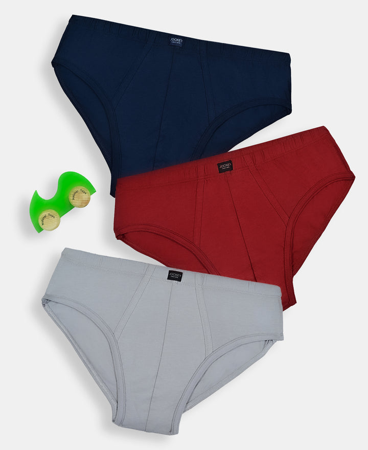 Super Combed Cotton Solid Brief with Ultrasoft Waistband - Navy, Sleet & Sundried Tomato (Pack of 3)