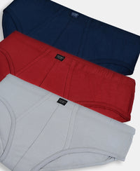 Super Combed Cotton Solid Brief with Ultrasoft Waistband - Navy, Sleet & Sundried Tomato (Pack of 3)