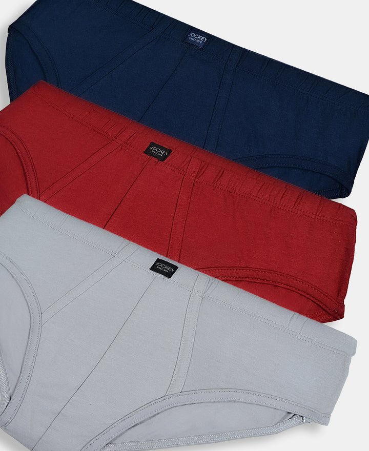 Super Combed Cotton Solid Brief with Ultrasoft Waistband - Navy, Sleet & Sundried Tomato (Pack of 3)