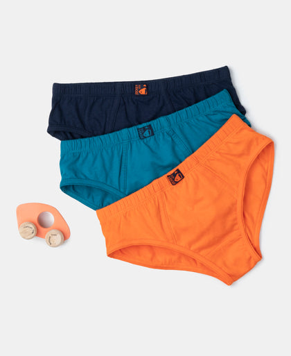 Super Combed Cotton Solid Brief with Ultrasoft Waistband - Mandarin Orange, Navy & Ocean Depth (Pack of 3)