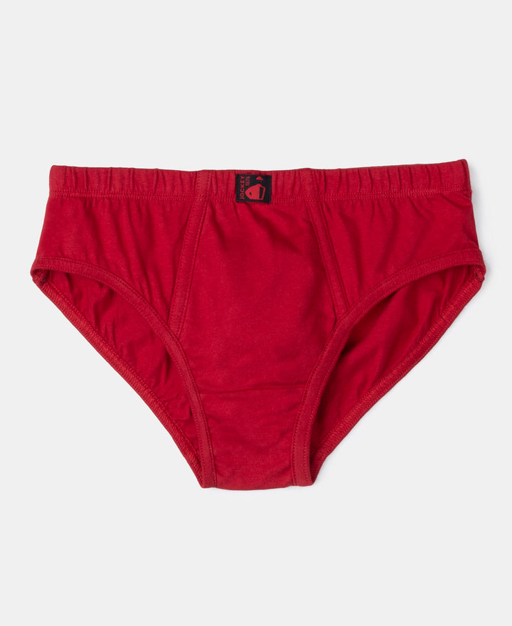 Super Combed Cotton Solid Brief with Ultrasoft Waistband - Rich Royal Blue, Black & Chilli Pepper (Pack of 3)