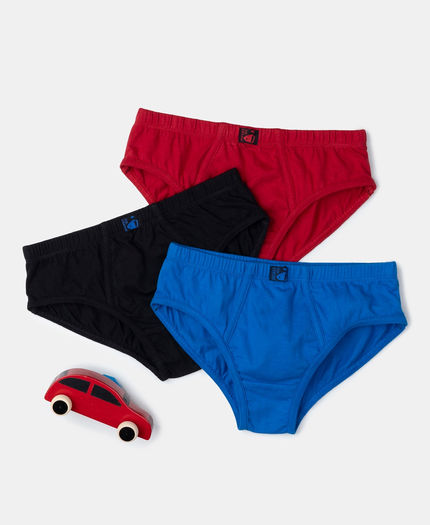 Super Combed Cotton Solid Brief with Ultrasoft Waistband - Rich Royal Blue, Black & Chilli Pepper (Pack of 3)