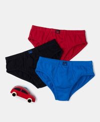 Super Combed Cotton Solid Brief with Ultrasoft Waistband - Rich Royal Blue, Black & Chilli Pepper (Pack of 3)
