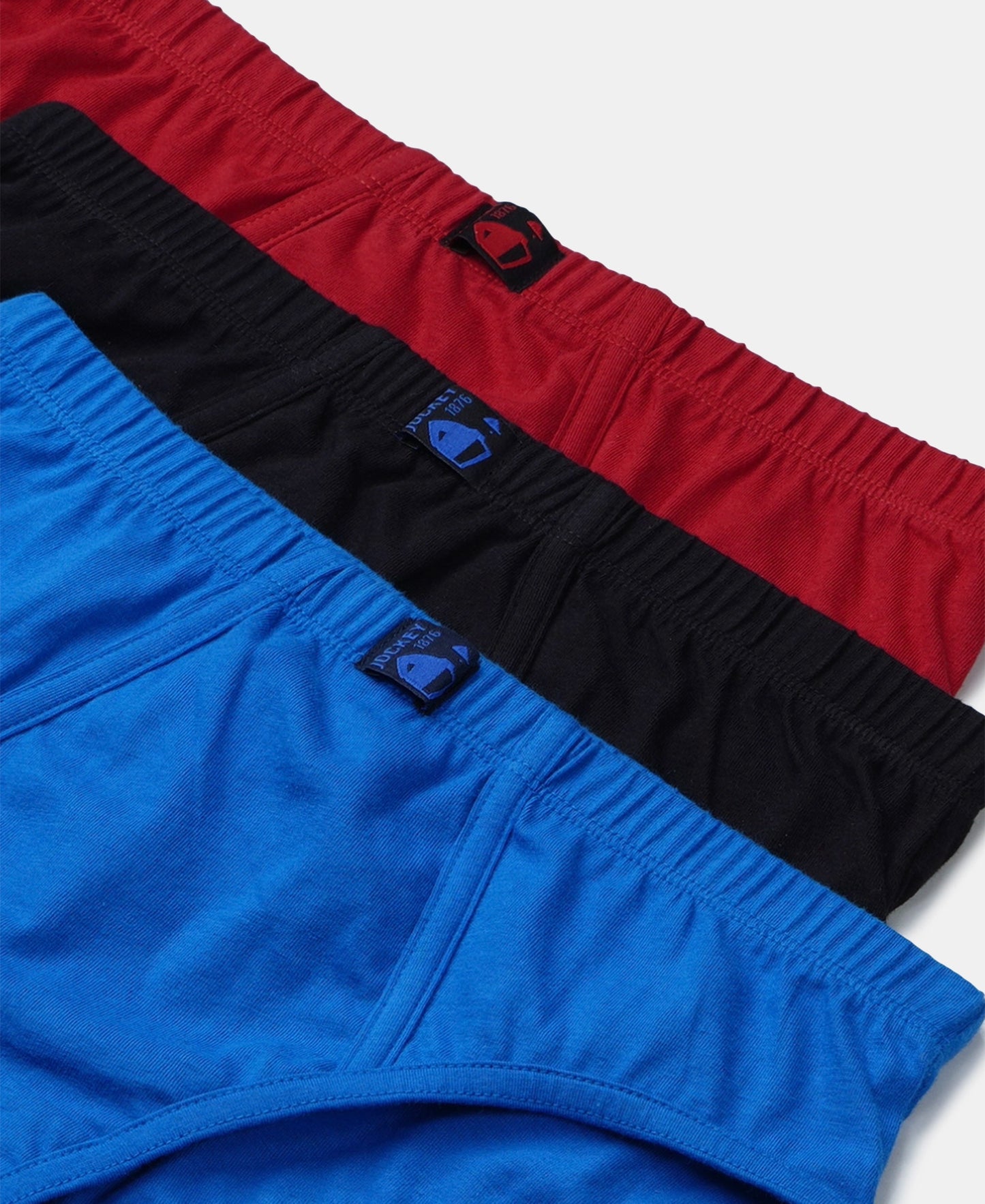 Super Combed Cotton Solid Brief with Ultrasoft Waistband - Rich Royal Blue, Black & Chilli Pepper (Pack of 3)