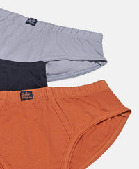 Super Combed Cotton Solid Brief with Ultrasoft Waistband - Sleet, Black & Raw Sienna (Pack of 3)