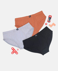Super Combed Cotton Solid Brief with Ultrasoft Waistband - Sleet, Black & Raw Sienna (Pack of 3)