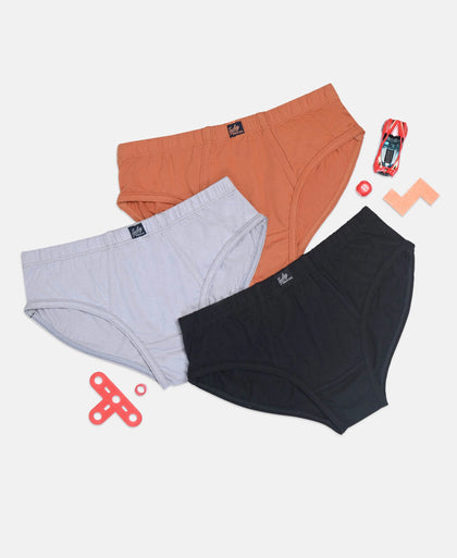 Super Combed Cotton Solid Brief with Ultrasoft Waistband - Sleet, Black & Raw Sienna (Pack of 3)
