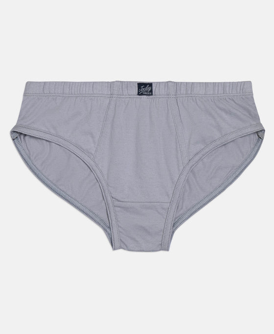 Super Combed Cotton Solid Brief with Ultrasoft Waistband - Sleet, Black & Raw Sienna (Pack of 3)
