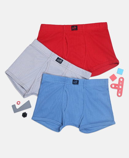 Super Combed Cotton Rib Fabric Solid Trunk with Front Open Fly and Ultrasoft Waistband - Coronet Blue, Chilli Pepper & Sleet (Pack of 3)