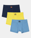 Super Combed Cotton Rib Fabric Solid Trunk with Front Open Fly and Ultrasoft Waistband - Coronet Blue, Dandelion Yellow & Navy (Pack of 3)