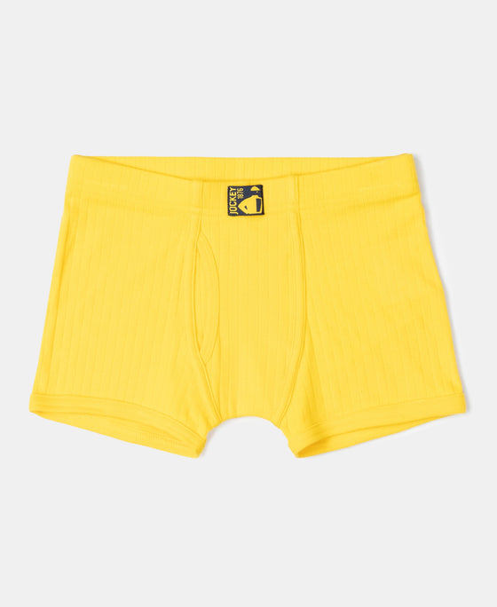 Super Combed Cotton Rib Fabric Solid Trunk with Front Open Fly and Ultrasoft Waistband - Coronet Blue, Dandelion Yellow & Navy (Pack of 3)