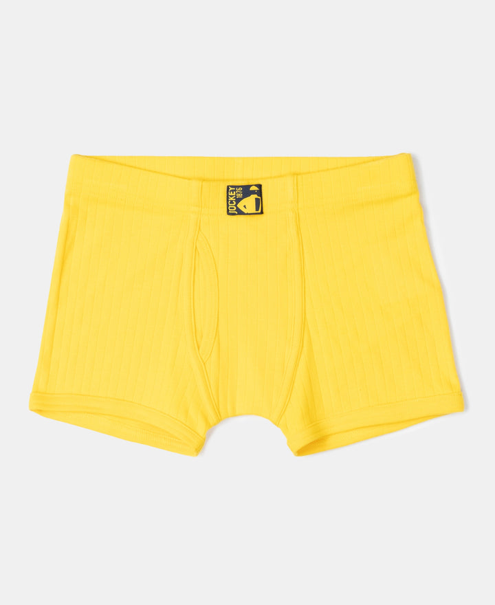 Super Combed Cotton Rib Fabric Solid Trunk with Front Open Fly and Ultrasoft Waistband - Coronet Blue, Dandelion Yellow & Navy (Pack of 3)