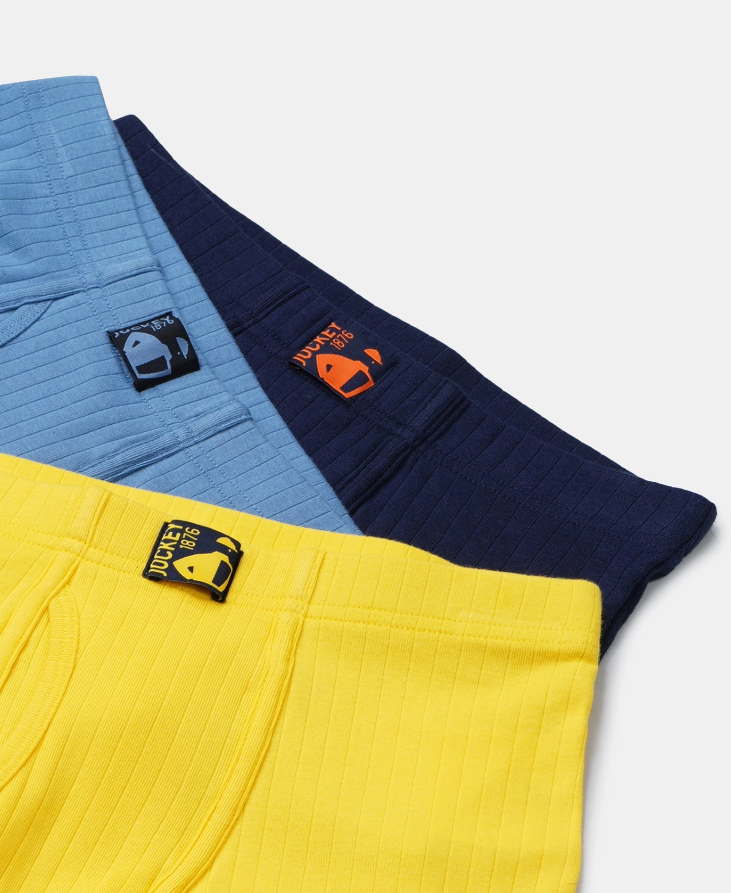 Super Combed Cotton Rib Fabric Solid Trunk with Front Open Fly and Ultrasoft Waistband - Coronet Blue, Dandelion Yellow & Navy (Pack of 3)