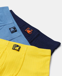 Super Combed Cotton Rib Fabric Solid Trunk with Front Open Fly and Ultrasoft Waistband - Coronet Blue, Dandelion Yellow & Navy (Pack of 3)