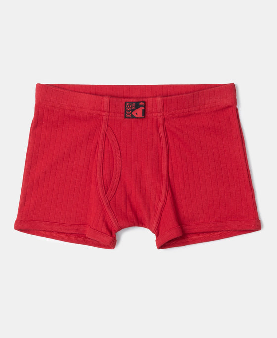 Super Combed Cotton Rib Fabric Solid Trunk with Front Open Fly and Ultrasoft Waistband - Chilli Pepper, Black & Ocean Depth (Pack of 3)