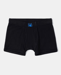 Super Combed Cotton Rib Fabric Solid Trunk with Front Open Fly and Ultrasoft Waistband - Chilli Pepper, Black & Ocean Depth (Pack of 3)