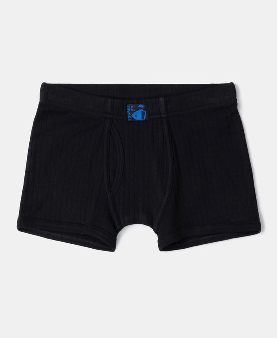 Super Combed Cotton Rib Fabric Solid Trunk with Front Open Fly and Ultrasoft Waistband - Chilli Pepper, Black & Ocean Depth (Pack of 3)
