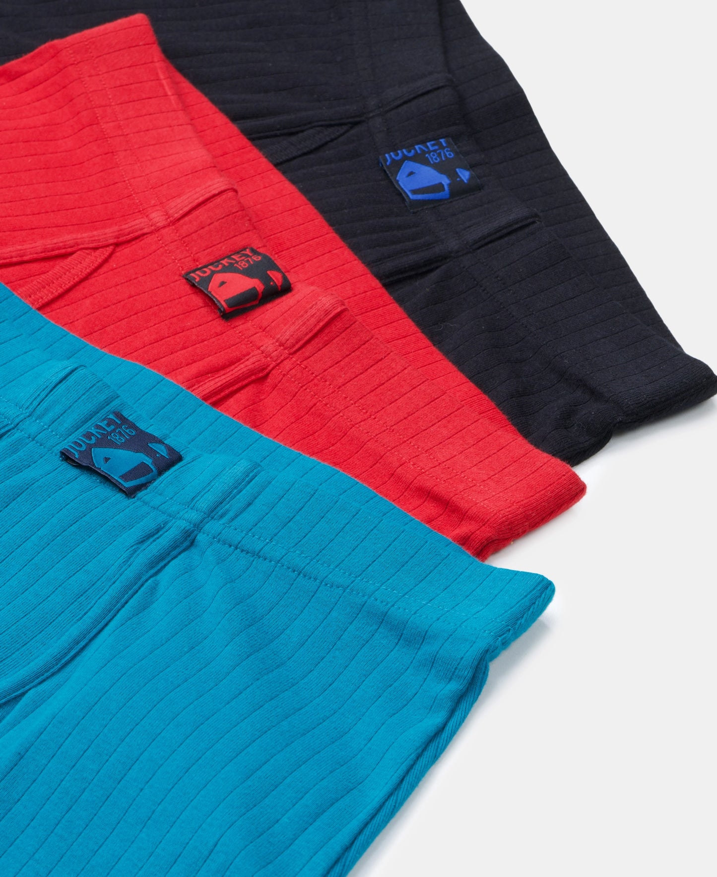 Super Combed Cotton Rib Fabric Solid Trunk with Front Open Fly and Ultrasoft Waistband - Chilli Pepper, Black & Ocean Depth (Pack of 3)