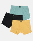 Super Combed Cotton Rib Fabric Solid Trunk with Front Open Fly and Ultrasoft Waistband - Cornsilk, Black & Feldspar (Pack of 3)