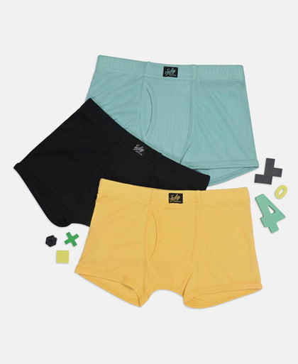 Super Combed Cotton Rib Fabric Solid Trunk with Front Open Fly and Ultrasoft Waistband - Cornsilk, Black & Feldspar (Pack of 3)