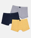 Super Combed Cotton Rib Fabric Solid Trunk with Front Open Fly and Ultrasoft Waistband - Cornsilk, Navy & Sleet (Pack of 3)