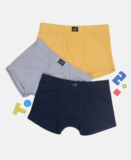 Super Combed Cotton Rib Fabric Solid Trunk with Front Open Fly and Ultrasoft Waistband - Cornsilk, Navy & Sleet (Pack of 3)
