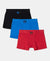 Super Combed Cotton Rib Fabric Solid Trunk with Front Open Fly and Ultrasoft Waistband - Rich Royal Blue, Black & Chilli Pepper (Pack of 3)