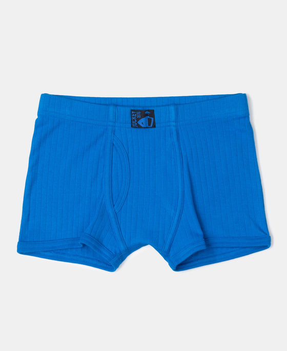 Super Combed Cotton Rib Fabric Solid Trunk with Front Open Fly and Ultrasoft Waistband - Rich Royal Blue, Black & Chilli Pepper (Pack of 3)