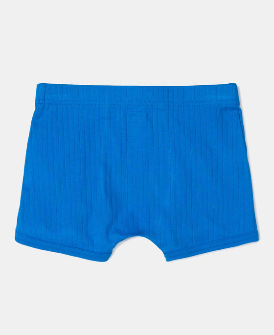 Super Combed Cotton Rib Fabric Solid Trunk with Front Open Fly and Ultrasoft Waistband - Rich Royal Blue, Black & Chilli Pepper (Pack of 3)