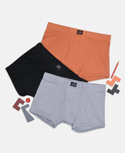 Super Combed Cotton Rib Fabric Solid Trunk with Front Open Fly and Ultrasoft Waistband - Sleet, Black & Raw Sienna (Pack of 3)