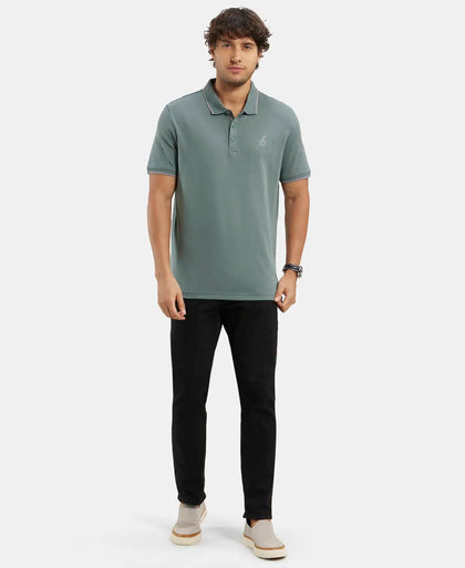 Super Combed Cotton Rich Solid Half Sleeve Polo T-Shirt - Balsam Green-4