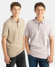 Pack of 2 Super Combed Cotton Rich Solid Half Sleeve Polo T-Shirt - Desert Taupe & Nirvana